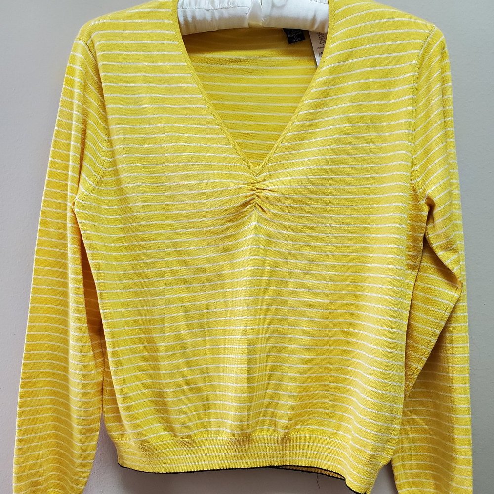 ie Yellow White Stripe Long Sleeve Silk Blend